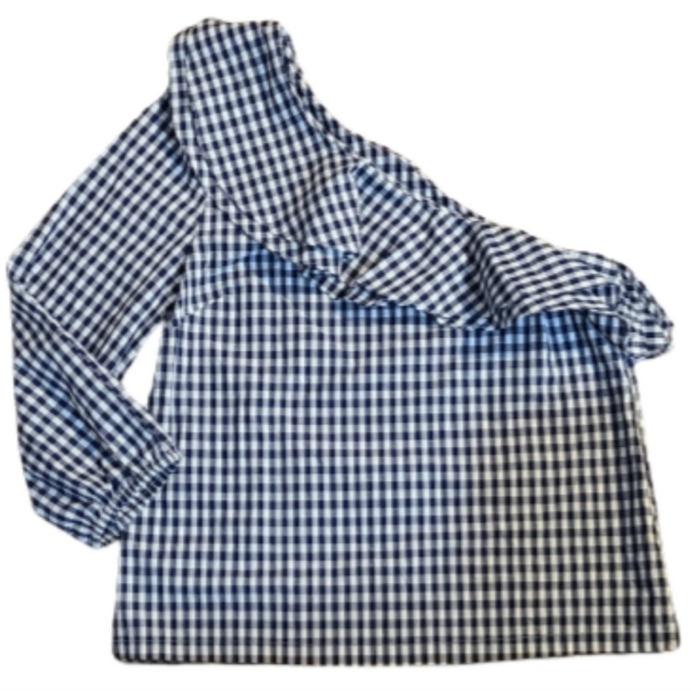 J. Crew Assymetrical Checkered Ruffle Top - Picture 4 of 10
